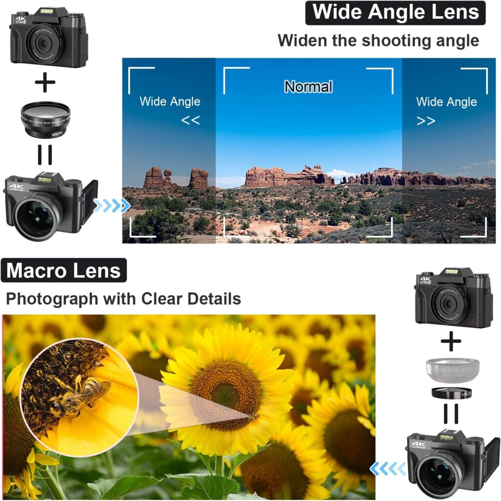 4K Camcorder 48MP Video Camera for YouTube with Infrared Night Vision, 18X Digital Zoom, 3.0“ 270° Rotation Touch Screen, Vlogging Camera for Beginners with Mini Tripod and 2 Batteries