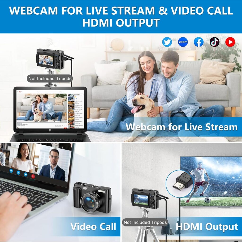 4K Digital Camera for Photography and Video Autofocus 48MP Vlogging Camera for YouTube Compact Camera 16X Digital Zoom with Flash 180 Degree 3.0 inch Flip Screen, 32G SD Card, 2 Batteries  Charger