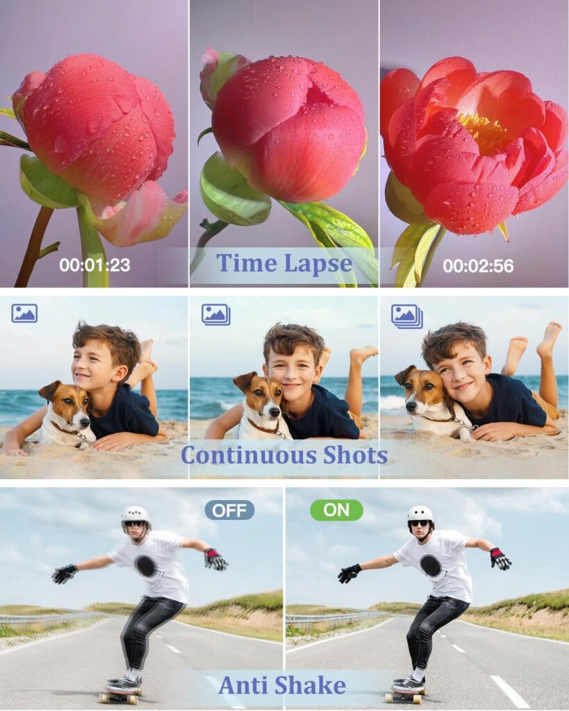4K Digital Camera with Flash  Selfie, 48MP Camera for Photography with Autofocus 16X Zoom, Anti-Shake Vlogging Camera Compact Travel Digital Cameras with Flip Screen, 32GB Memory Card, Two Batteries