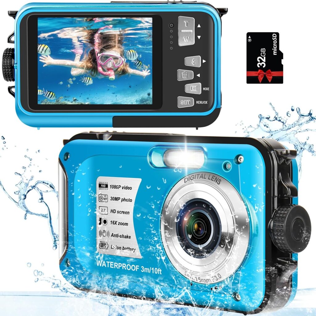 Amazon.com : Digital Camera with 32GB Card Point and Shoot Waterproof Camera 10FT 30MP 1080P FHD Video Compact Portable 16X Zoom Waterproof Digital Camera for Kids（Blue） : Electronics