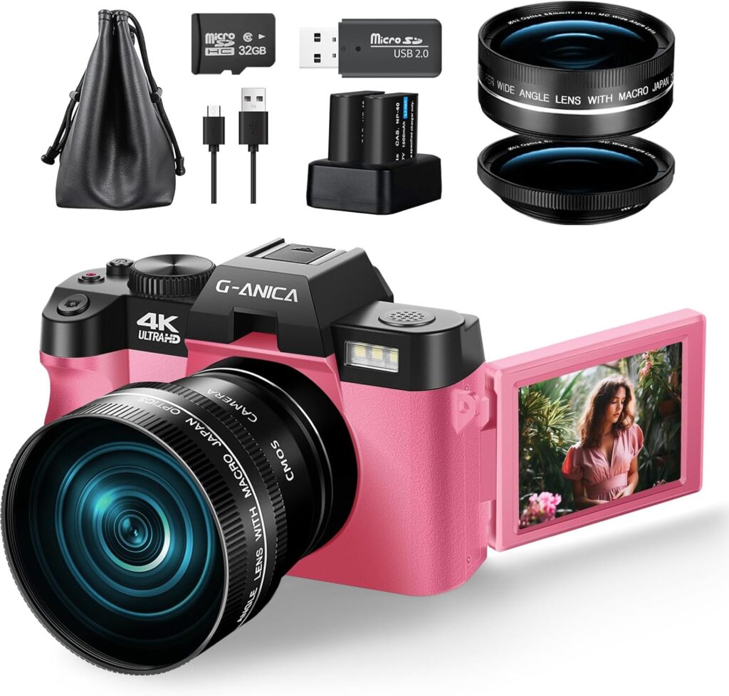 Amazon.com : G-Anica Digital Cameras for Photography, 48MP4K Video/Vlogging Camera for YouTube with WiFi, 60FPS Autofocus Travel Camera with Wide-Angle  Macro Lens （Pink） : Electronics