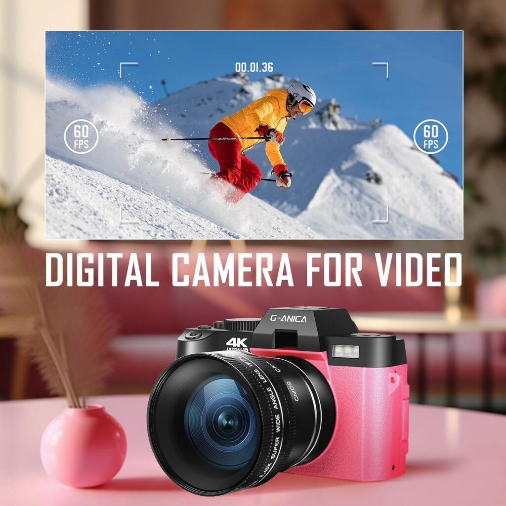 Amazon.com : G-Anica Digital Cameras for Photography, 48MP4K Video/Vlogging Camera for YouTube with WiFi, 60FPS Autofocus Travel Camera with Wide-Angle  Macro Lens （Pink） : Electronics