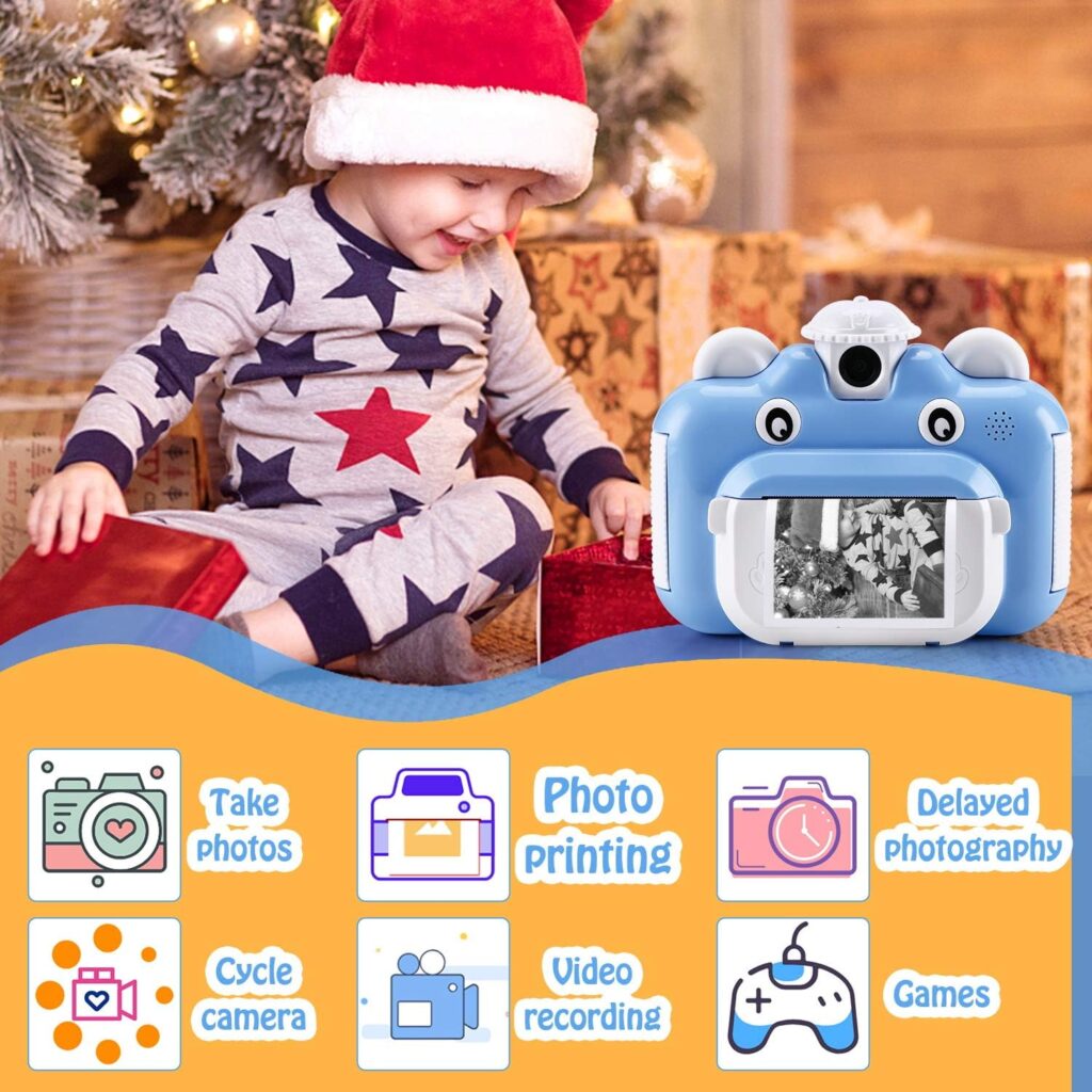 Barchrons Instant Print Digital Kids Camera 3.5 inch Large Screen 1080P Rechargeable Kids Camera for Girls with WiFi 32G SD Card Gift for 3-12 Years Old - Blue