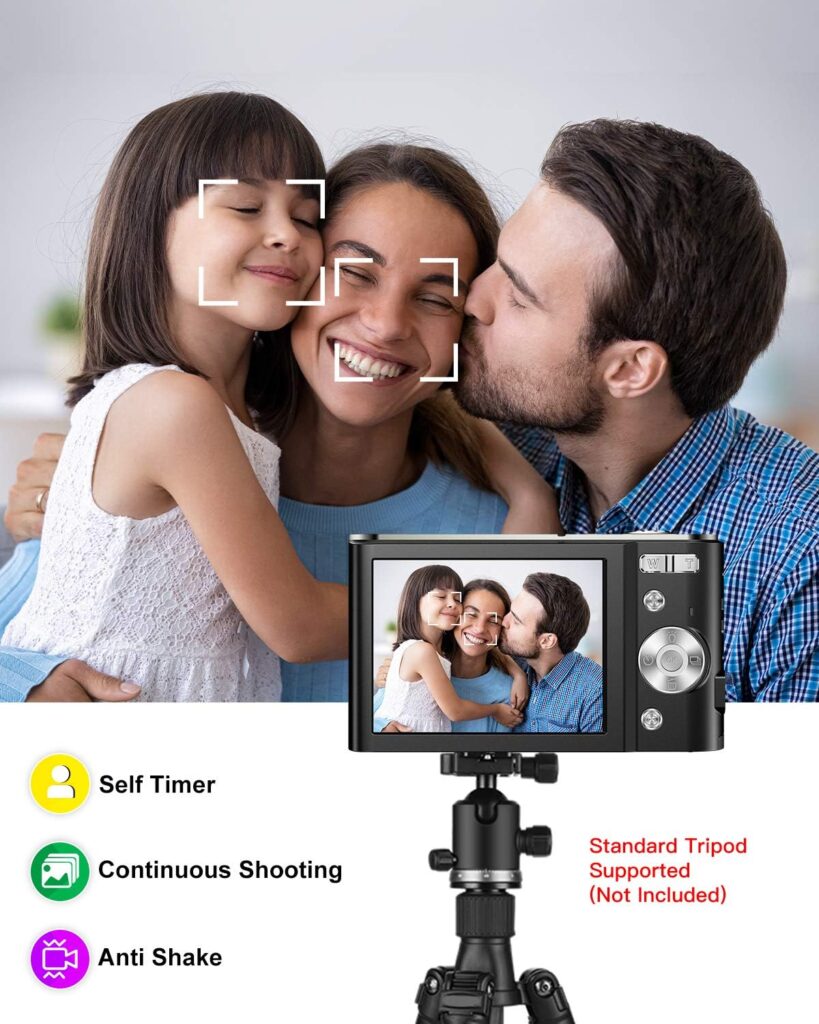 Digital Camera 2.7K Ultra HD Mini Camera 44MP 2.8 Inch LCD Screen Rechargeable Students, Compact Pocket Camera with 16X Digital Zoom YouTube Vlogging Camera for Kids,Adult,Beginners(Black)