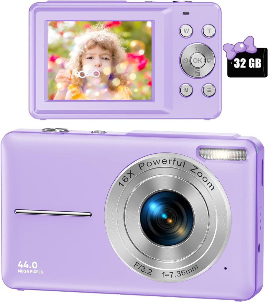 Digital Camera, FHD 1080P Digital Camera for Kids Video Camera with 32GB SD Card 16X Digital Zoom, Compact Point and Shoot Camera Portable Small Camera for Teens Students Boys Girls Seniors(Black)