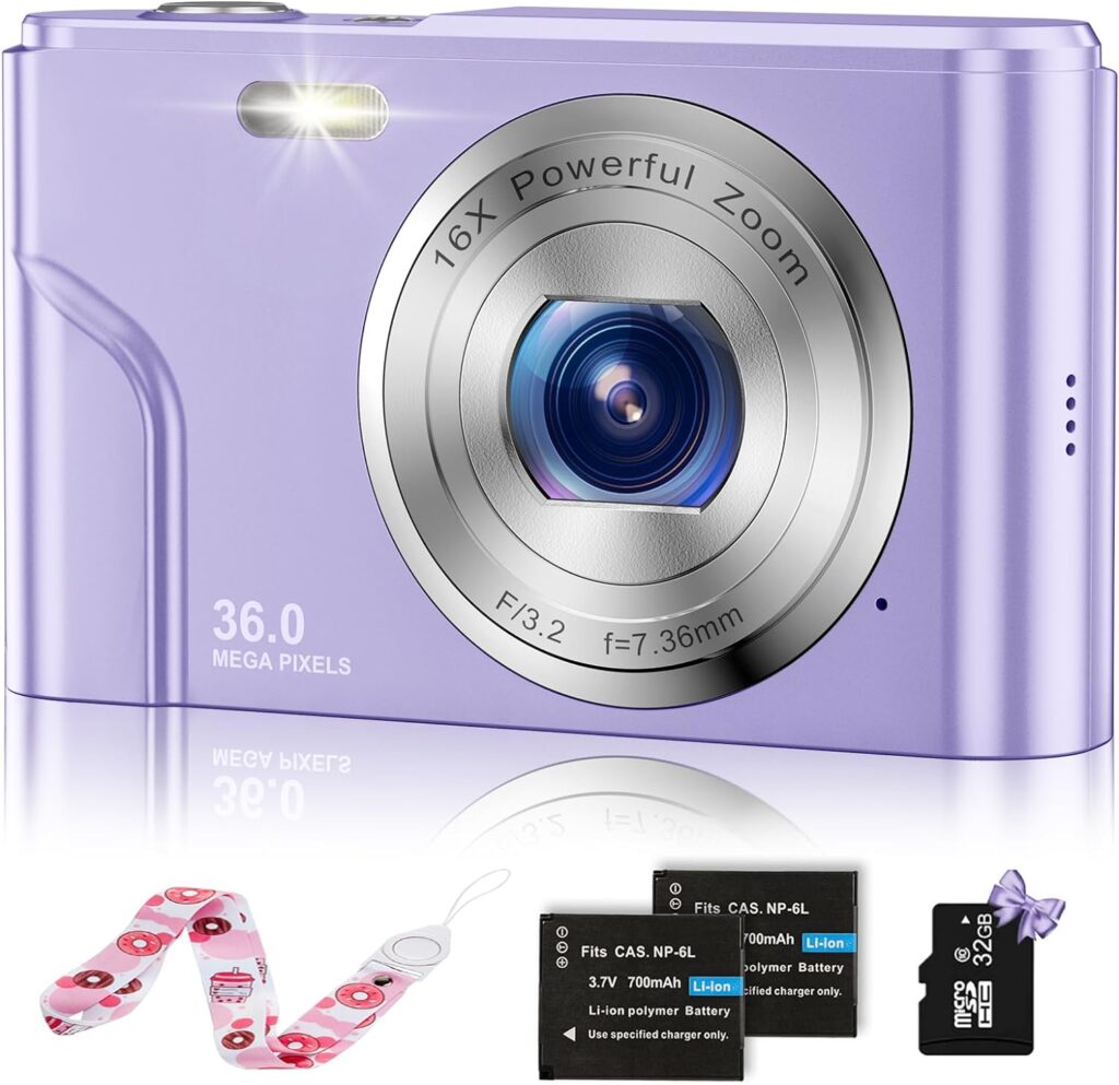 Digital Camera FHD 4K 48MP Kids Camera with 32GB Card 2.8 Inch IPS Screen Autofocus Function Camera for Kids 16X Digital Zoom Camera with 2 Batteries (Pink)