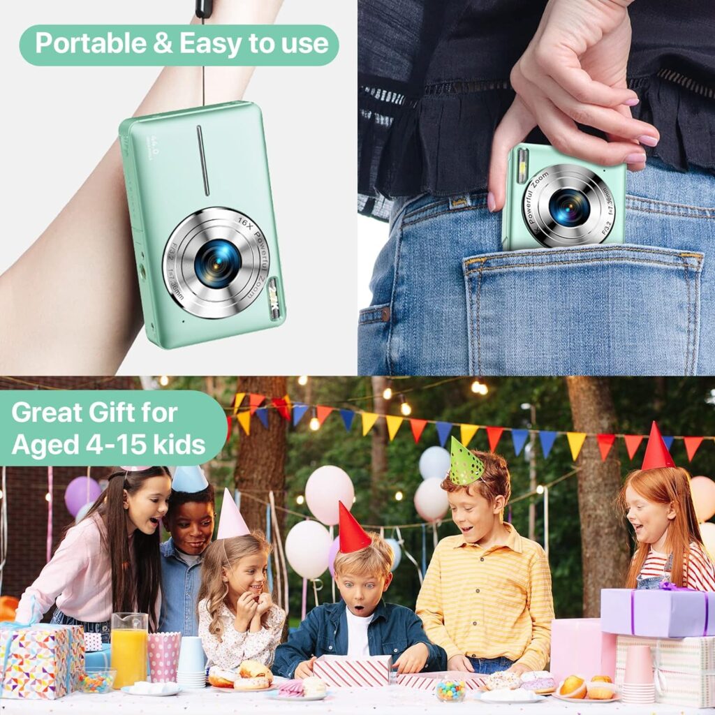 Digital Camera, Kids Camera with 32GB Card FHD 1080P 44MP Vlogging Camera with LCD Screen 16X Zoom Compact Portable Mini Rechargeable Camera Gifts for Students Teens Adults Girls Boys-Pink