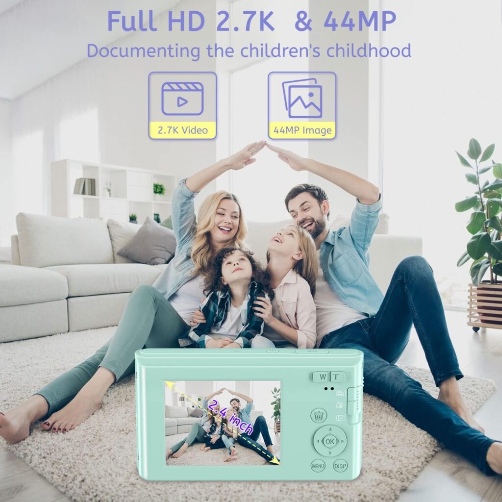 Digital Camera,Kids Camera with 32GB Card 4K 44MP Point and Shoot Camera with 16X Digital Zoom 2.4 Inch,Vlogging Camera for Students Teens Adults Girls Boys-Green3