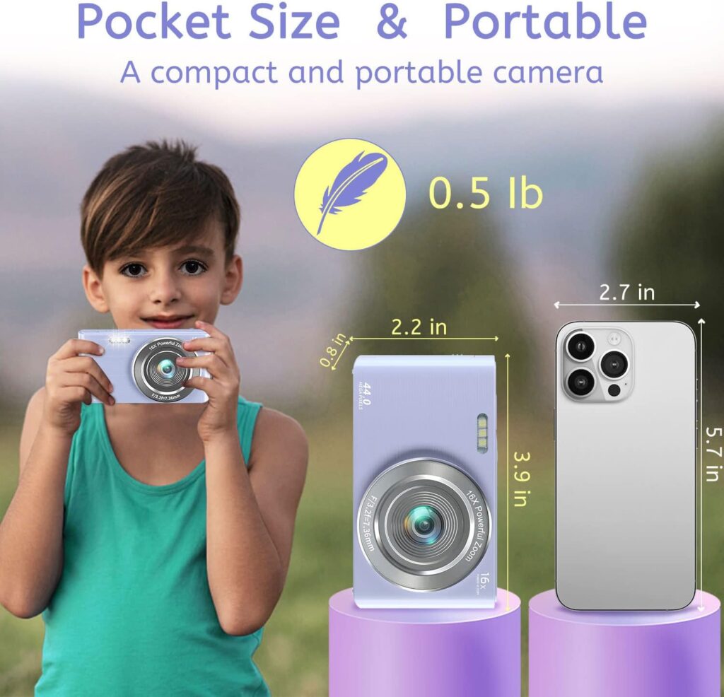 Digital Camera,Kids Camera with 32GB Card 4K 44MP Point and Shoot Camera with 16X Digital Zoom 2.4 Inch,Vlogging Camera for Students Teens Adults Girls Boys-Green3