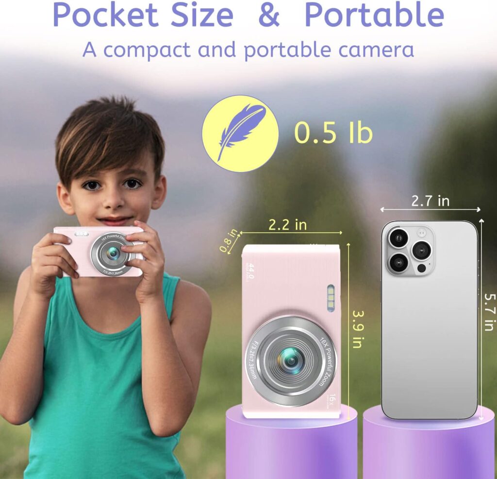 Digital Camera,Kids Camera with 32GB Card 4K 44MP Point and Shoot Camera with 16X Digital Zoom 2.4 Inch,Vlogging Camera for Students Teens Adults Girls Boys-Green3