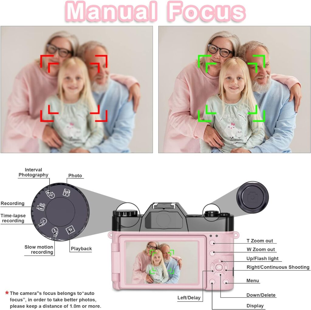Digital Cameras for Photoggraphy 4K 48MP Vlogging Camera for YouTube with Built-in Fill Light, 16X Digital Zoom, Manual Focus, 52mm Wide Angle Lens  Macro Lens, 32GB TF Card and 2 Batteries