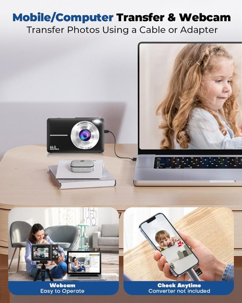 Digital Kids Camera with 32GB Card, Nsoela FHD 1080P 44MP Compact For Vlogging, Point and Shoot 16X Zoom, Portable Mini Kids for Teens Students