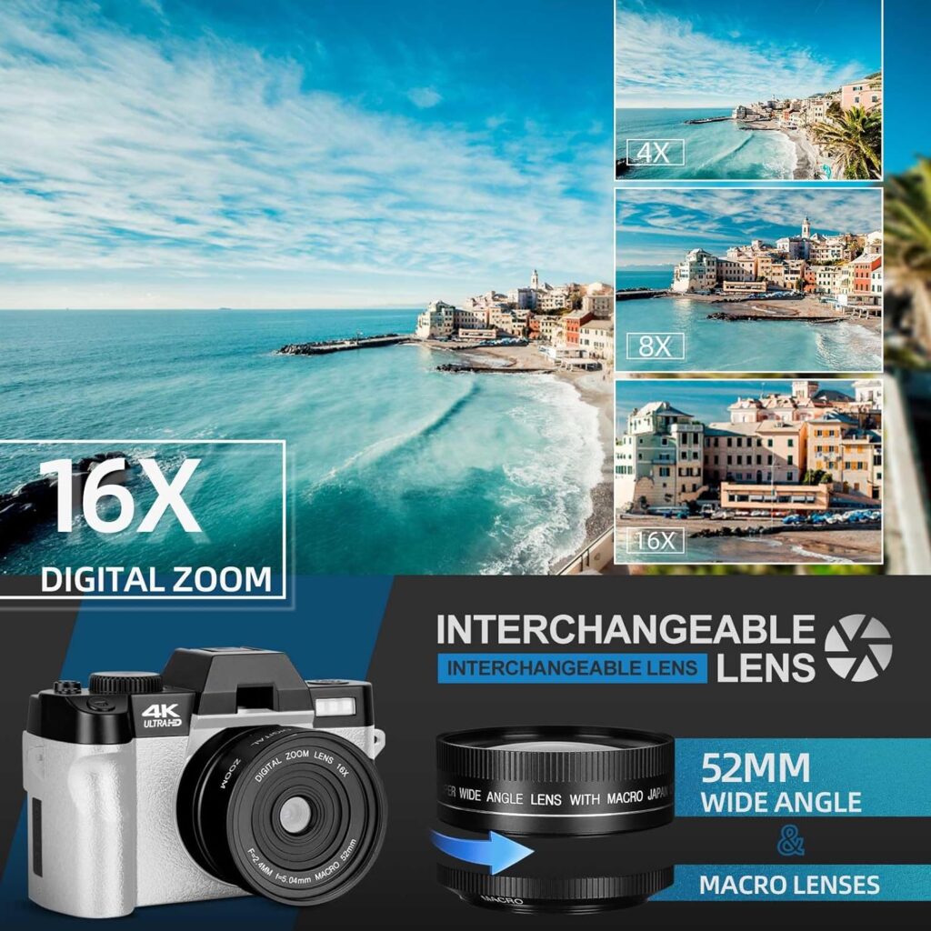 G-Anica 4K Digital Cameras for Photography，48MP/60FPS Video Camera for Vlogging, WiFi  App Control Vlogging Camera for YouTube, Small Camera with 32GB TF Card.Wide-Angle  Macro Lens