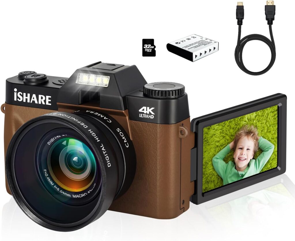 ISHARE 4K Digital Camera for Photography, 48MP FHD Video Camera with WiFi, 3 Inch Flip Screen, 16X Digital Zoom, Vlogging Camera for YouTube (32G Micro Card)