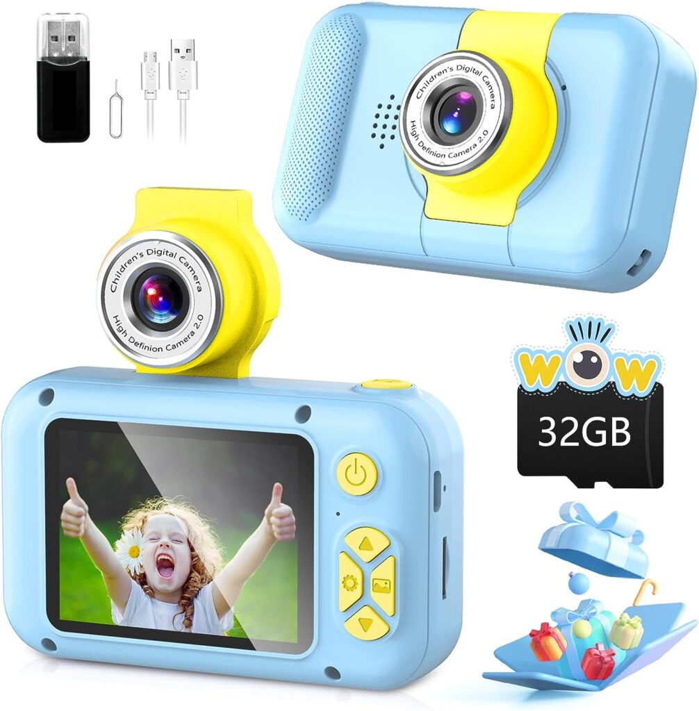 Kid Camera,ARNSSIEN Camera for Kid,2.4in IPS Screen Digital Camera,180°Flip Len Student Camera,Children Selfie Camera with Playback Game,Christmas/Birthday Gift for 4 5 6 7 8 9 10 11 Year Old Girl Boy