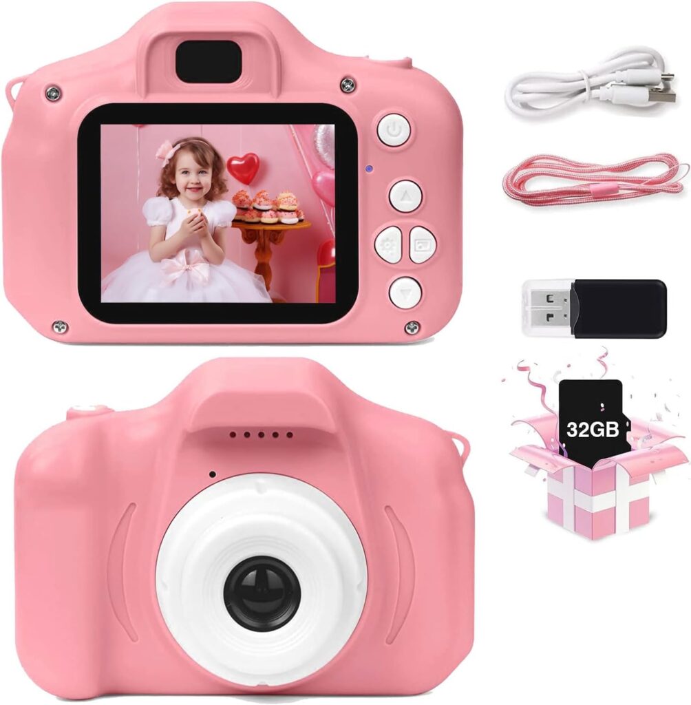 Kids Camera,Toddler Camera for Kids 3-8 Years Old, Toy Gifts for Boys and Girls,Portable Birthday Gifts for 3 4 5 6 7 8 Year Old, Rechargeable 1080P Digital Video Cameras with 32GB SD Card