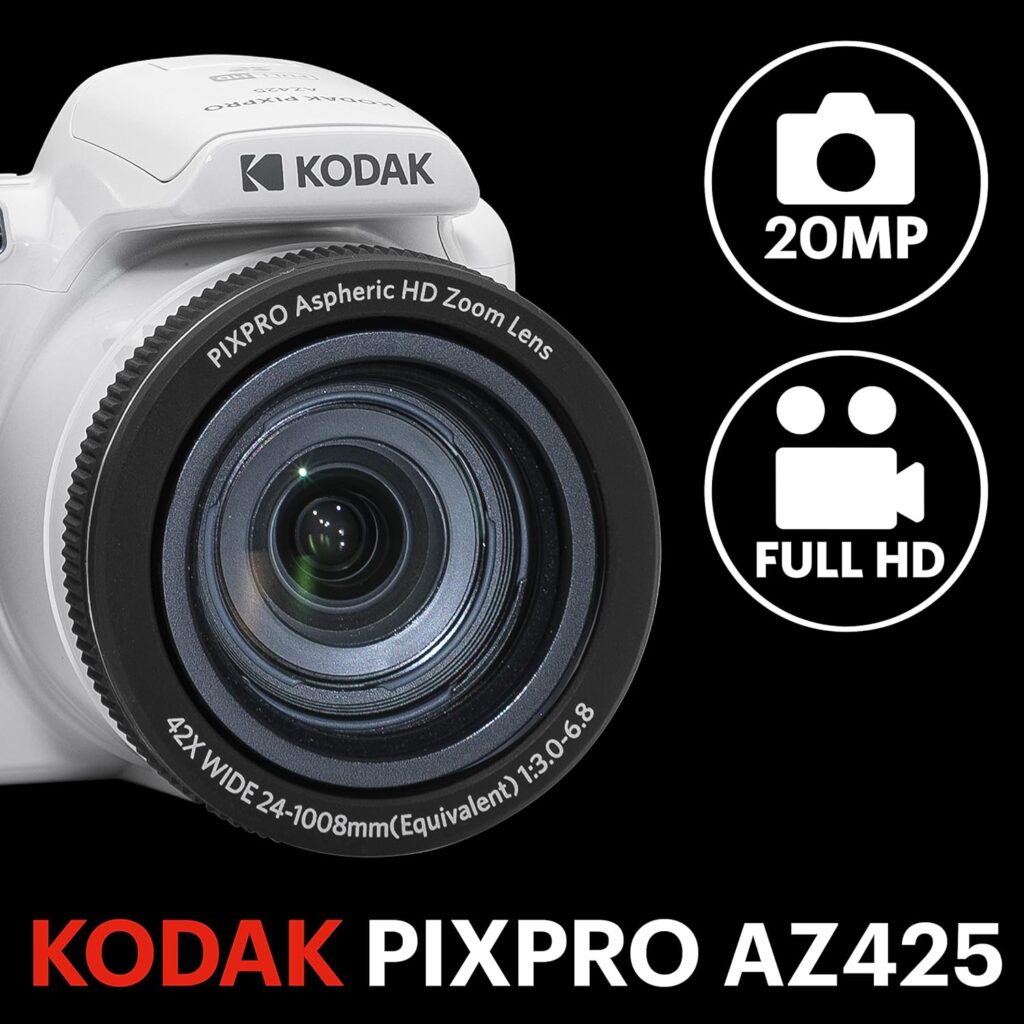 KODAK PIXPRO AZ425-RD 20MP Digital Camera 42X Optical Zoom 24mm Wide Angle 1080P Full HD Video Optical Image Stabilization Li-Ion Battery 3 LCD Vlogging Camera (Red)