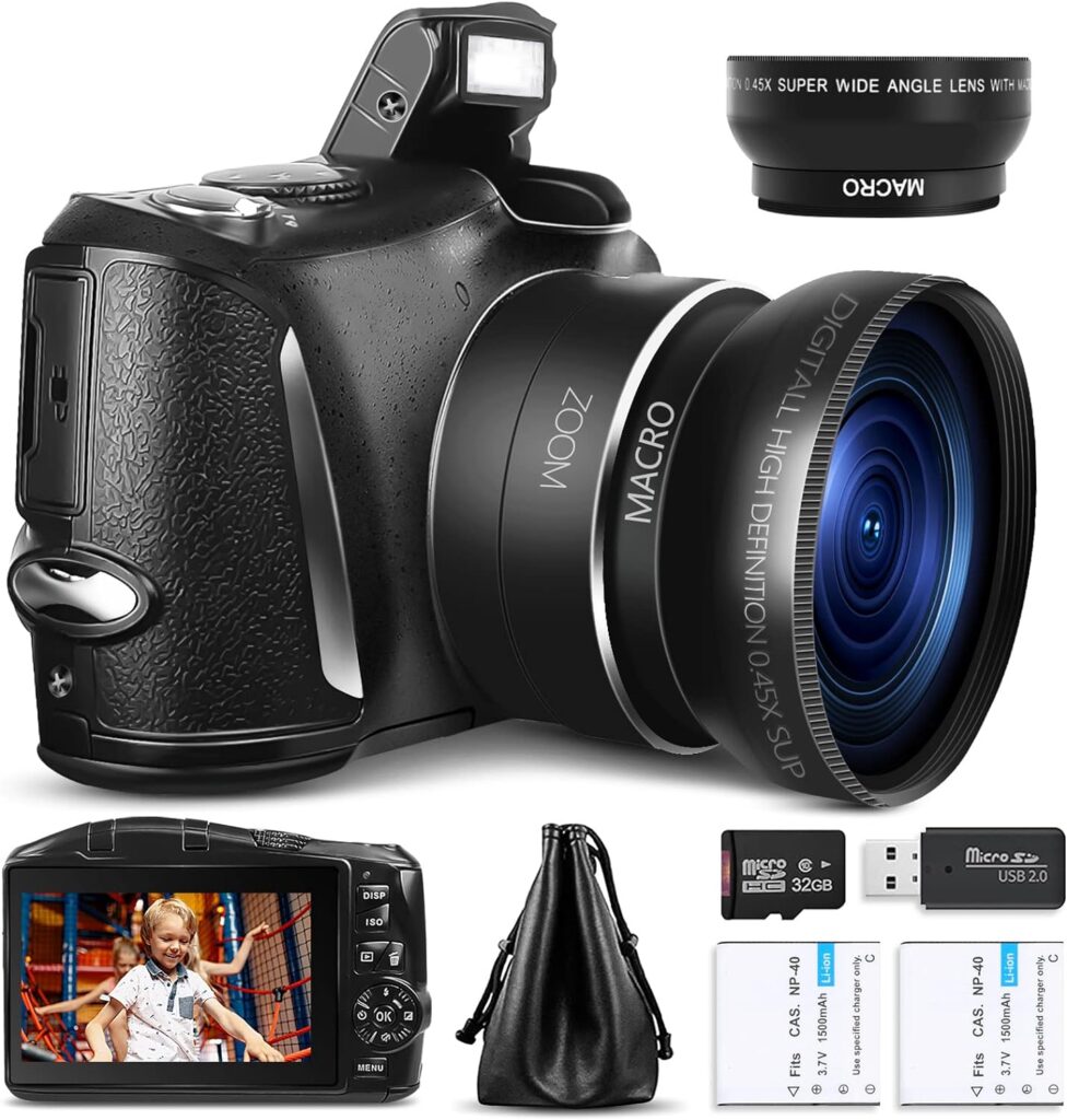 Monitech Digital Camera Compact Vlogging Camera, 4K 48MP Camera for Photography with 2 Batteries,32GB SD Card, 16x Digital Zoom, 3.0 inch Screen,Camera for Beginners