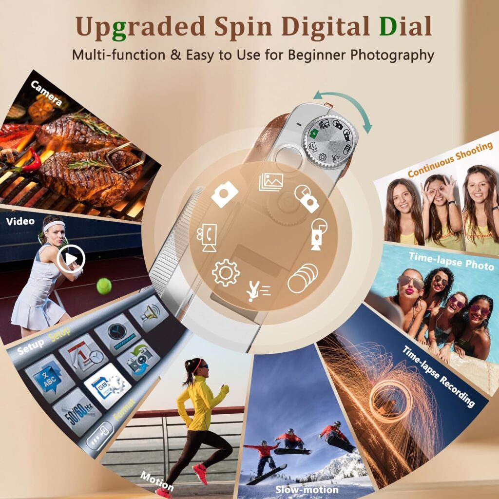 Upgraded 4K Digital Camera with SD Card Autofocus, 48MP Digital Camera with Flash Viewfinder  Dial, Vlogging Camera for Photography and Video Anti-Shake, Compact Travel Camera 16X Zoom (2 Batteries)