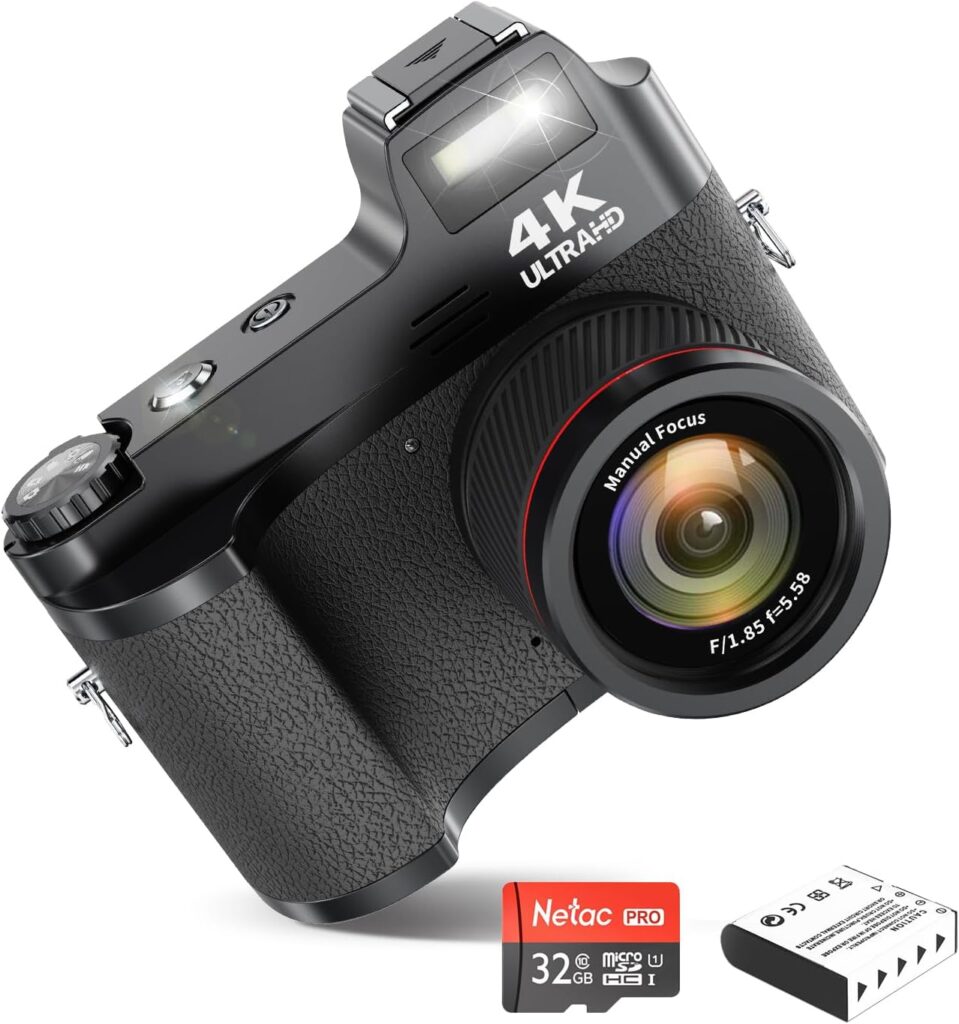 4K Digital Camera for Photography, 48MP Vlogging Camera for YouTube with 32GB SD Card, 3 LCD Screen, Anti-Shake,18X Digital Zoom,Compact Point and Shoot Digital Cameras for Travel