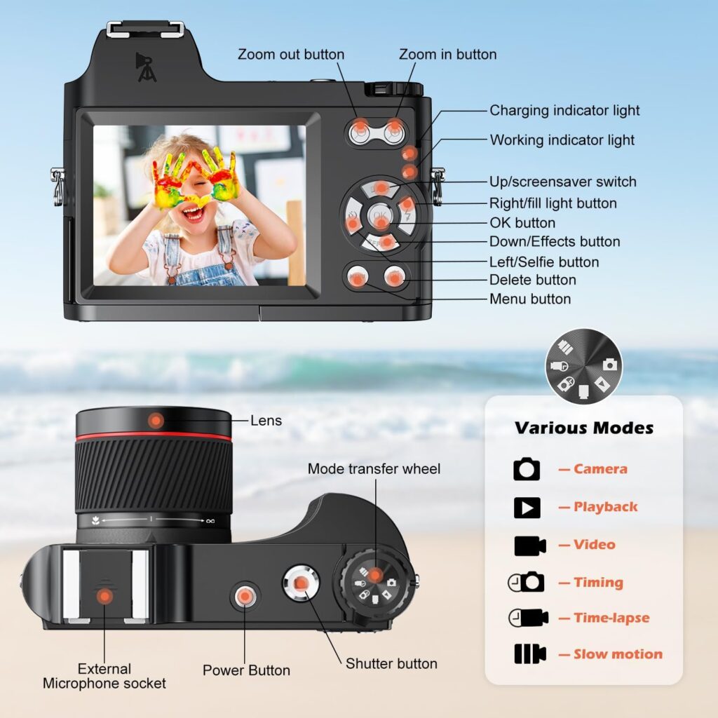 4K Digital Camera for Photography, 48MP Vlogging Camera for YouTube with 32GB SD Card, 3 LCD Screen, Anti-Shake,18X Digital Zoom,Compact Point and Shoot Digital Cameras for Travel