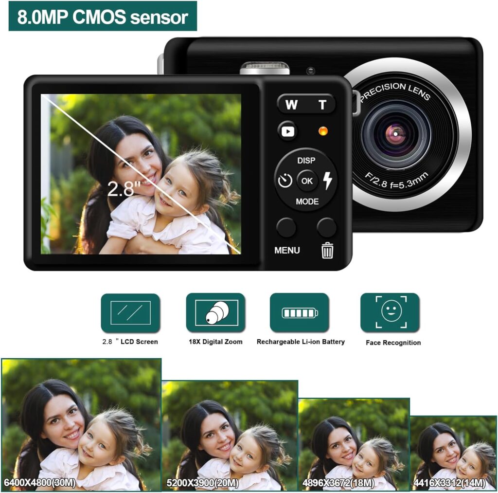 Amazon.com : Digital Camera for Photography, 30MP Rechargeable Point and Shoot Digital Camera with 2.8 LCD 18X Digital Zoom for Kids Teens Elders（Black） : Electronics