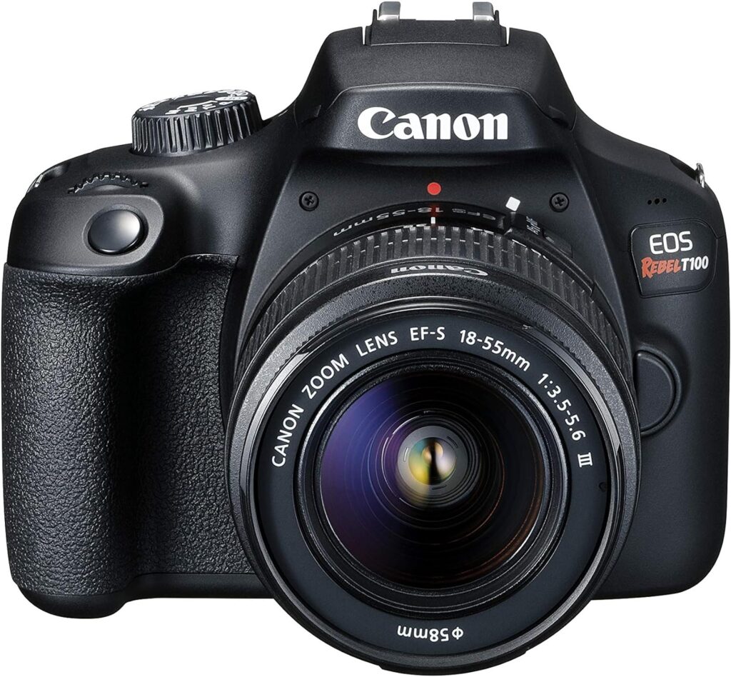 Canon EOS Rebel T100 DSLR Camera with EF-S 18-55mm f/3.5-5.6 III Lens, 18MP APS-C CMOS Sensor, Built-in Wi-Fi, Optical Viewfinder, Impressive Images  Full HD Videos, Includes 32GB SD Card