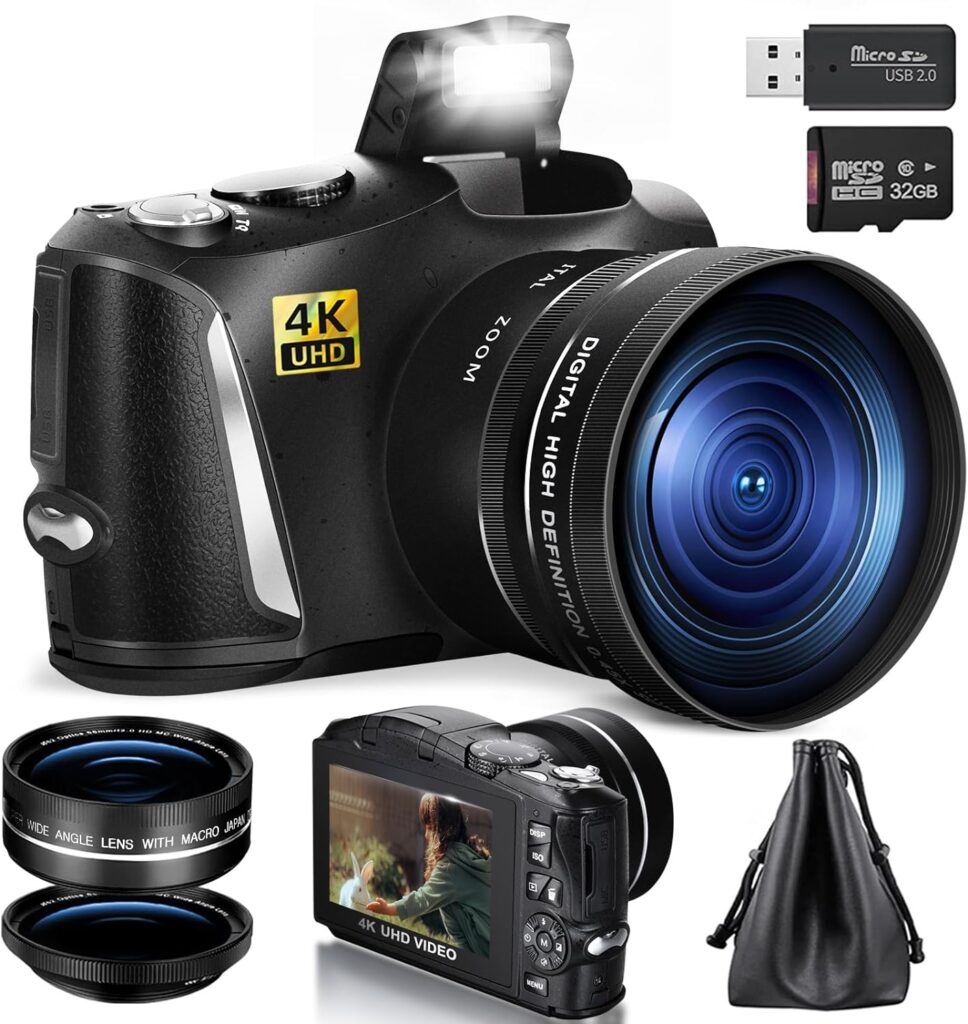 G-Anica 4K Digital Cameras for Photography and Video with Autofocus 16X Digital Zoom, 48MP Vlogging Camera, 3 Flip Screen Compact Camera for Travel with 32GB SD Card