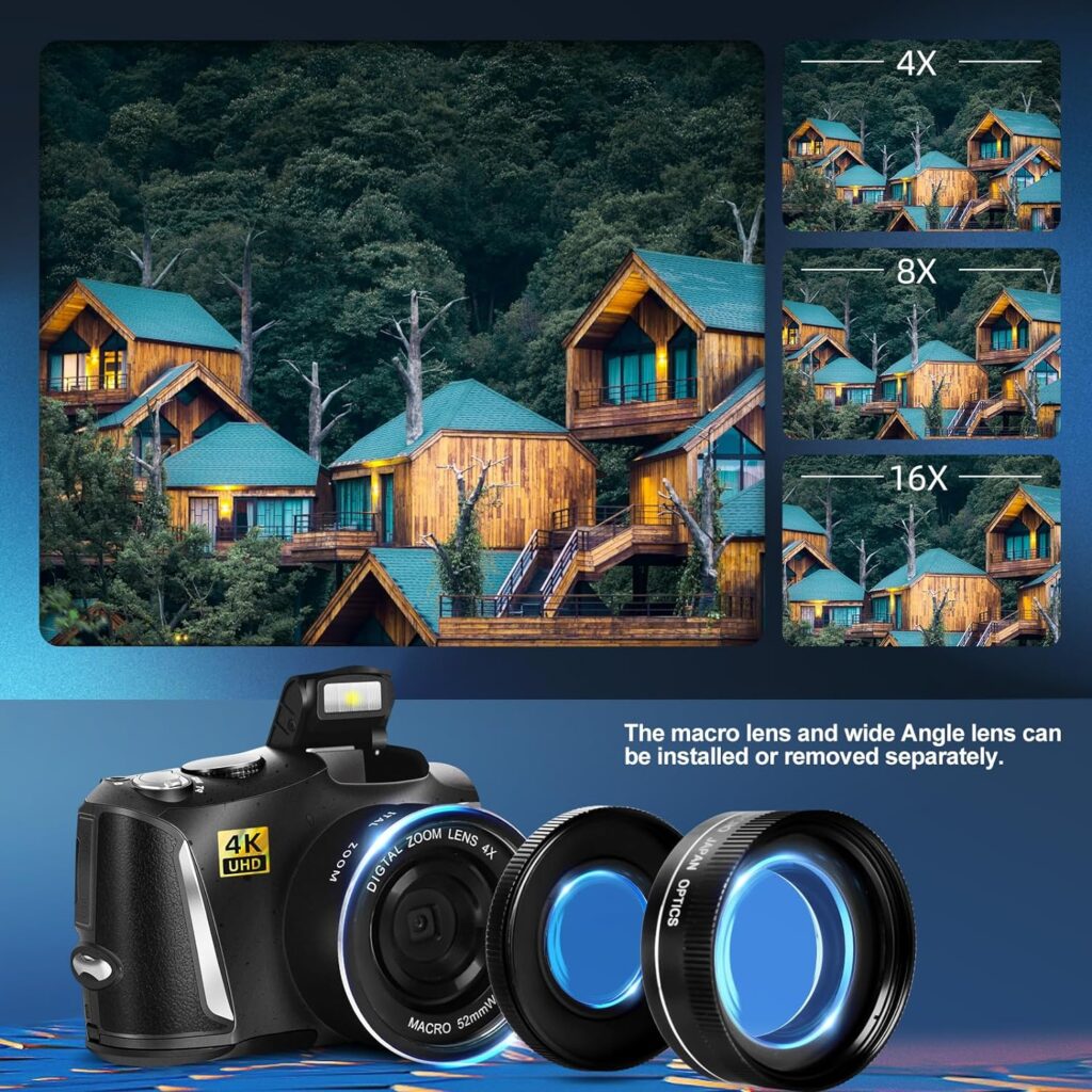 G-Anica 4K Digital Cameras for Photography and Video with Autofocus 16X Digital Zoom, 48MP Vlogging Camera, 3 Flip Screen Compact Camera for Travel with 32GB SD Card