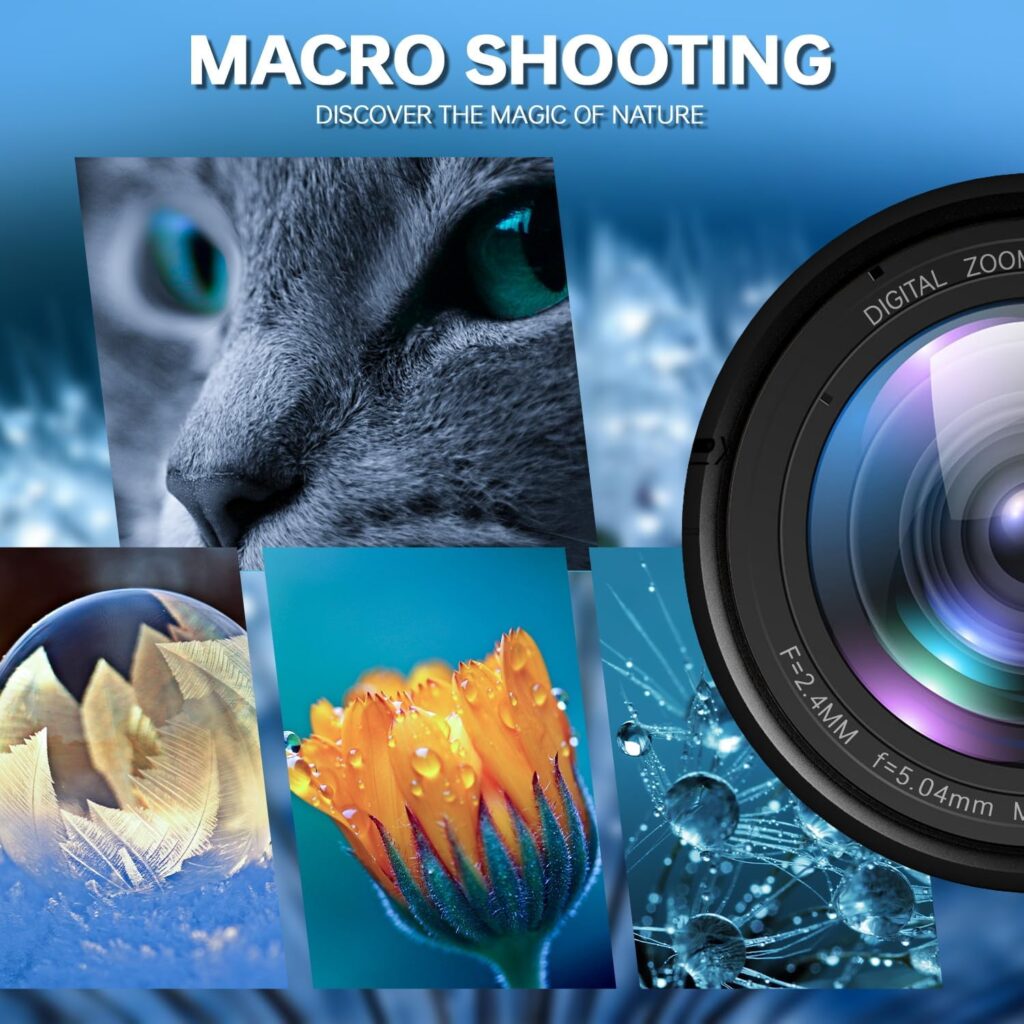 Hojocojo 4KVlogging Camera, 48MP Cameras for Photography，180° Flip Screen, WiFi, 18X Digital Zoom, 32GB TF Card, 52mm Wide Angle  Macro Lenses,Compact Camera for Beginners