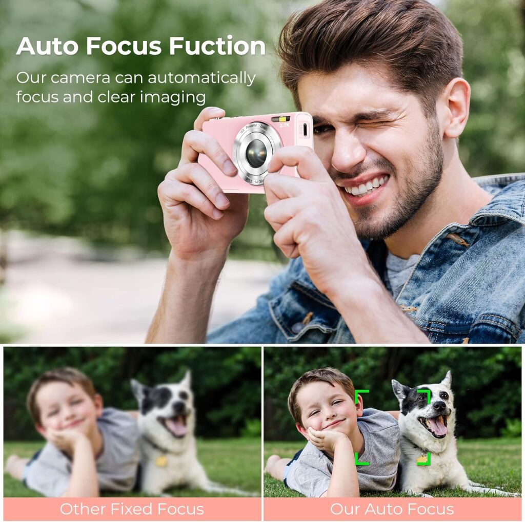 Jckduhan Digital Camera Auto Focus 2.7K Vlogging Camera HD 48MP 16X Digital Zoom Camera with 32G Memory Card 2 Batteries YouTube Portable Mini Compact Camera for Kids Teens Adult Beginner