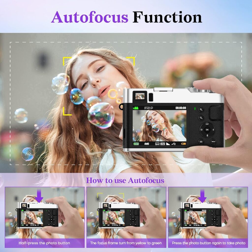 Jumobuis 4K Digital Camera Auto Focus 48MP Vlogging Video Camera for YouTube Photography Cameras for Beginners Travel Portable Compact Point and Shoot Camera with Viewfinder Flash 32G Memory Card