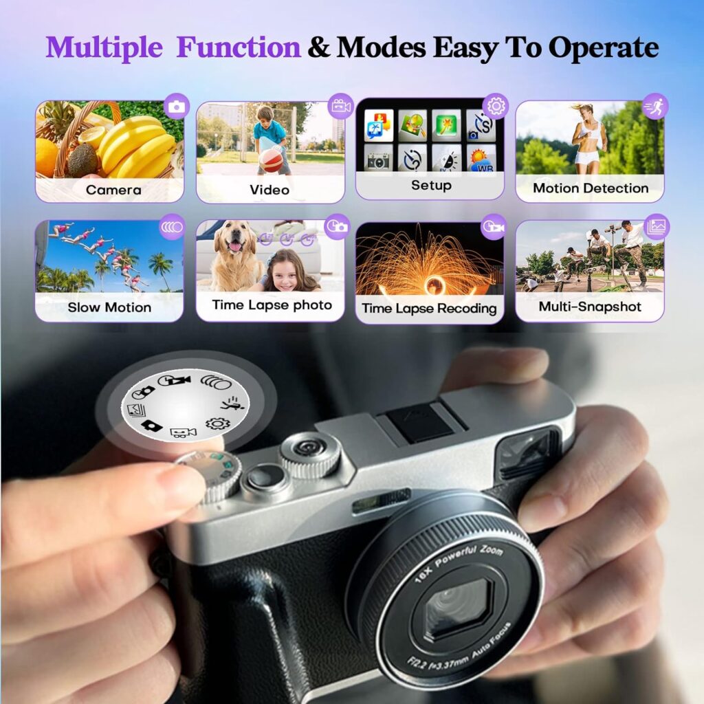 Jumobuis 4K Digital Camera Auto Focus 48MP Vlogging Video Camera for YouTube Photography Cameras for Beginners Travel Portable Compact Point and Shoot Camera with Viewfinder Flash 32G Memory Card