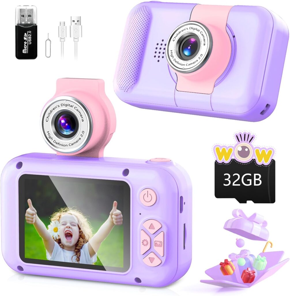 Kid Camera,ARNSSIEN Camera for Kid with 2.4in IPS Screen,Kids Selfie Digital Camera with 180° Flip-up Lens,Toddler Camera Toy with Games,Ideal Christmas/Birthday Gift Toy for 3-12 Year Old Girl Boy