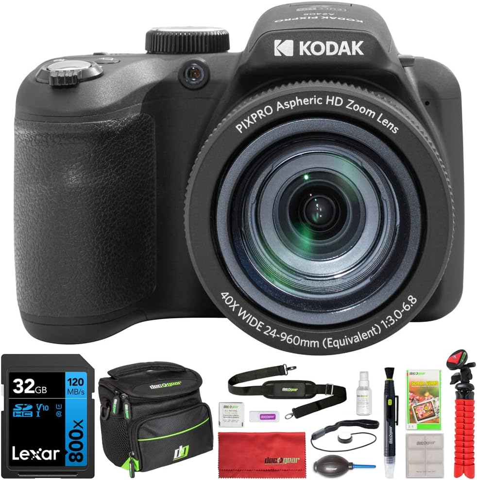 Kodak AZ405BK PIXPRO Astro Zoom 20MP Digital Camera 40X Optical Zoom 24mm Bundle with Lexar 32GB UHS-I SDHC Memory Card and Deco Gear Camera Bag, Lens Blower, Lens Pen, 12inch Tripod  More