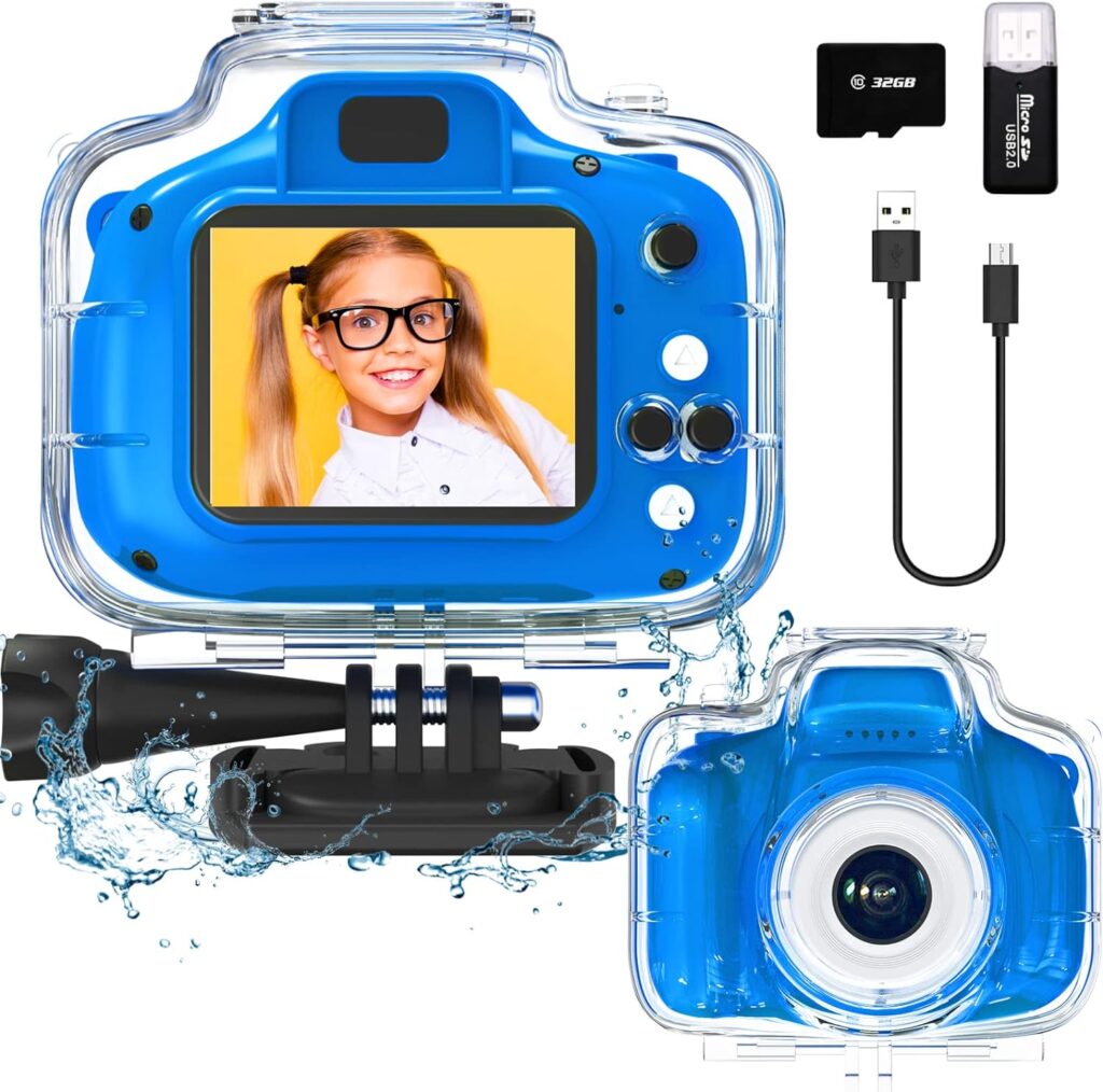 YTETCN Kids Waterproof Camera - Kids Underwater Digital Camera with 32 GB SD Card, 1080P HD Video Camera for Kids Age 3-8, Birthday  Christmas Gifts for 3 4 5 6 7 8 Years Old (Dark Blue)