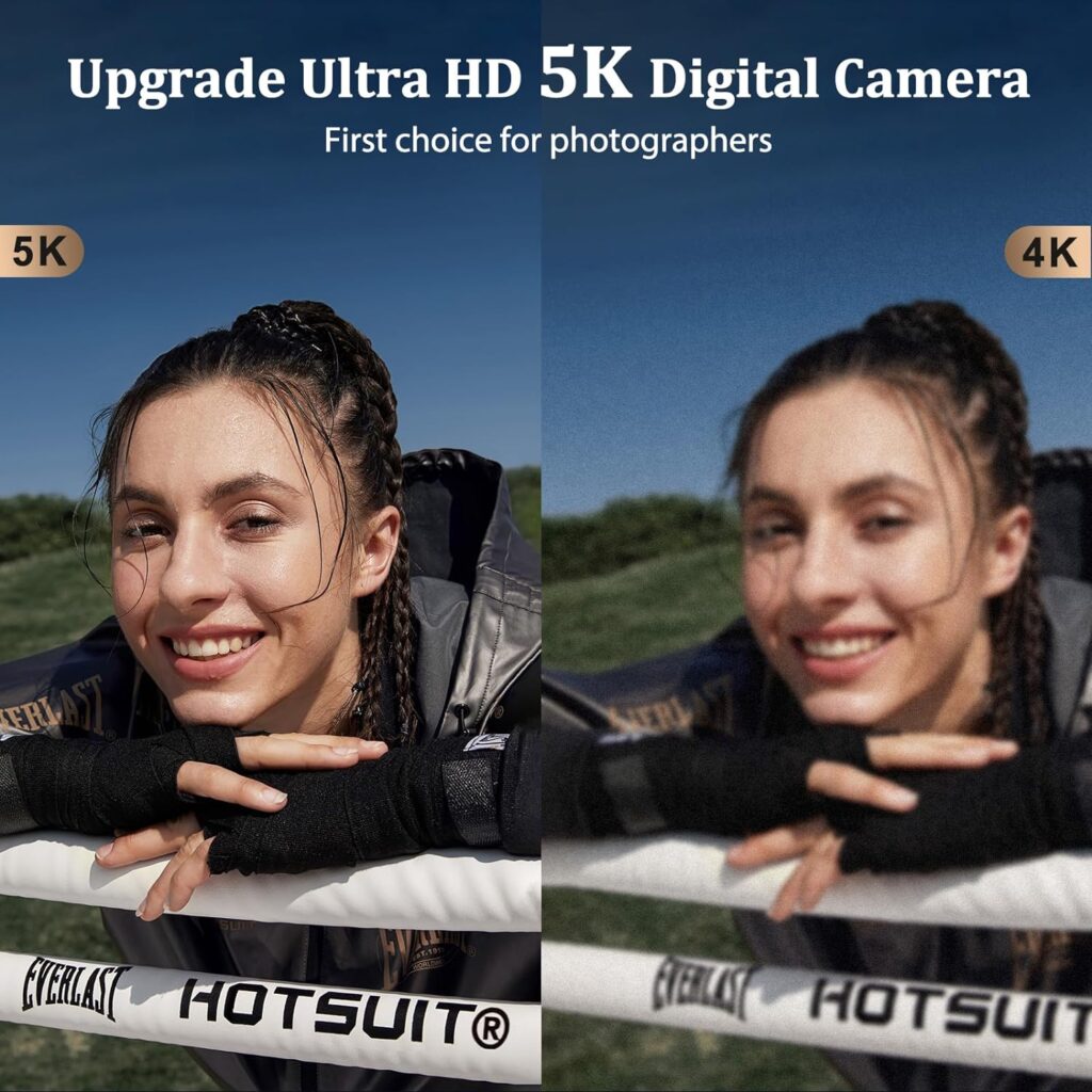 5K Digital Camera for Photography and Video Autofocus 48MP Vlogging Selfie Camera Anti-Shake with Flash Viewfinder Dial, 16X Digital Zoom Compact Video Camera for Travel with 32GB Card, 2 Batteries