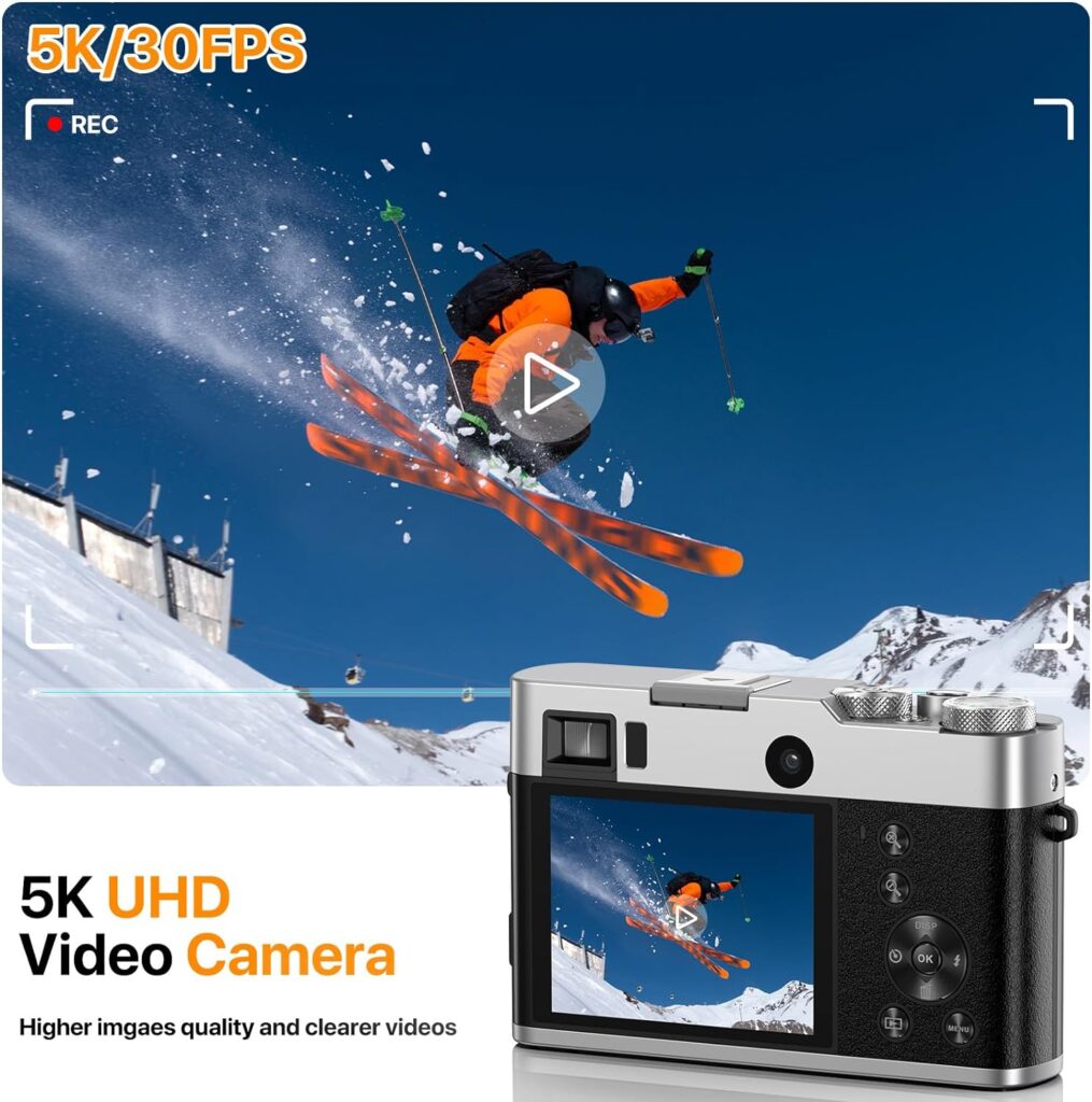 5K Digital Camera with Front and Rear Cameras for Photography Video Camera with Viewfinder Autofocus UHD 5K Vlogging Camera for YouTube 6-Axis Anti-Shake Selfie Camera Recorder with 32GB SD Card