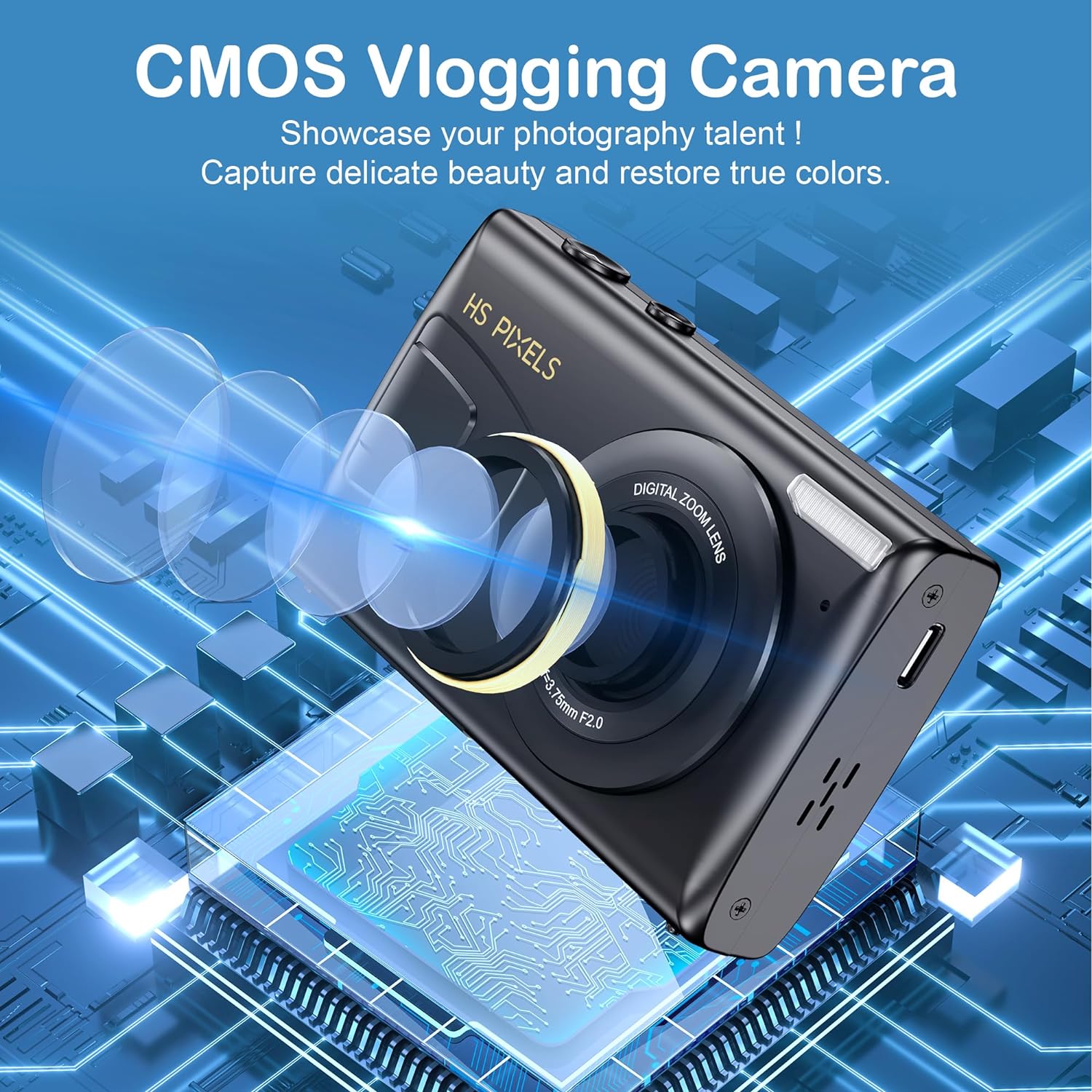 Digital Camera, 4K Kids Camera for Photography, 64MP MP3 Player Compact Video Camera 18X Digital Zoom Vlogging Camera for YouTube, Auto Focus Point and Shoot Digital Cameras Gift for Students Teens