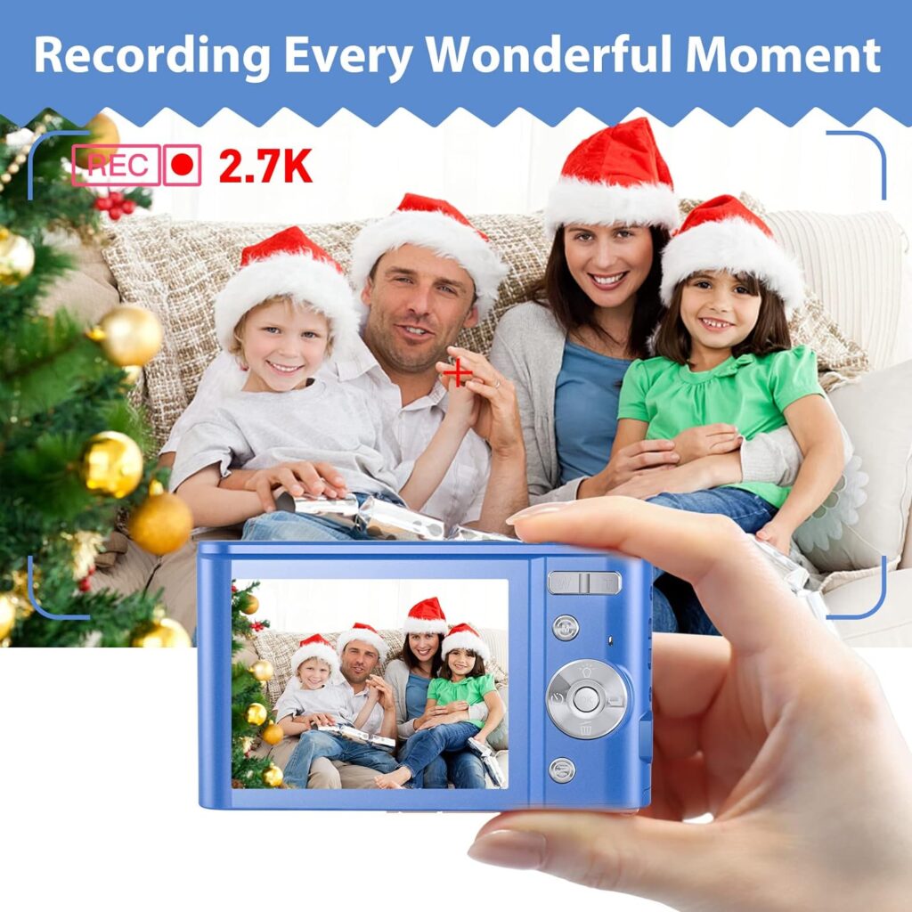 Digital Camera, FHD 2.7K Digital Camera for Kids with 16X Digital Zoom Compact Point and Shoot Camera 3.0Inch IPS Screen Portable Small Camera for Kids Teens Students Boys Girls