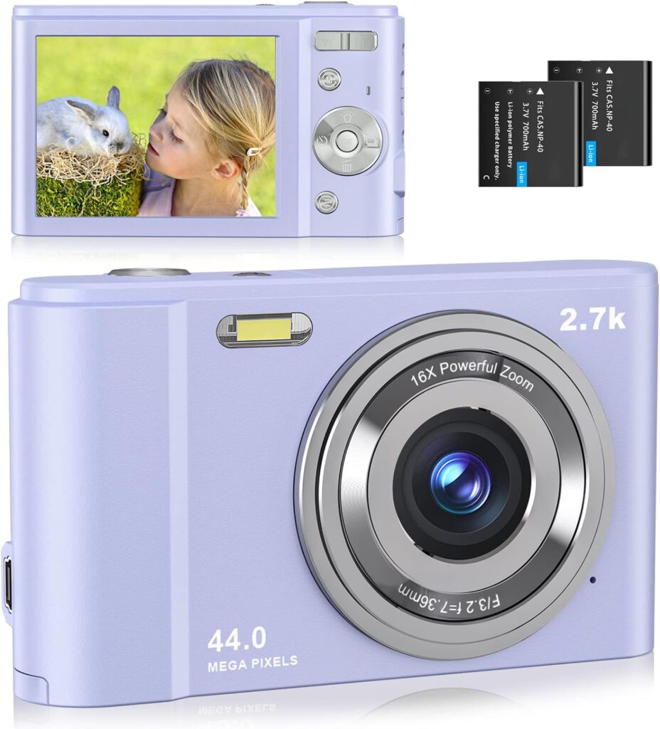 Digital Camera, FHD 2.7K Digital Camera for Kids with 16X Digital Zoom Compact Point and Shoot Camera 3.0Inch IPS Screen Portable Small Camera for Kids Teens Students Boys Girls