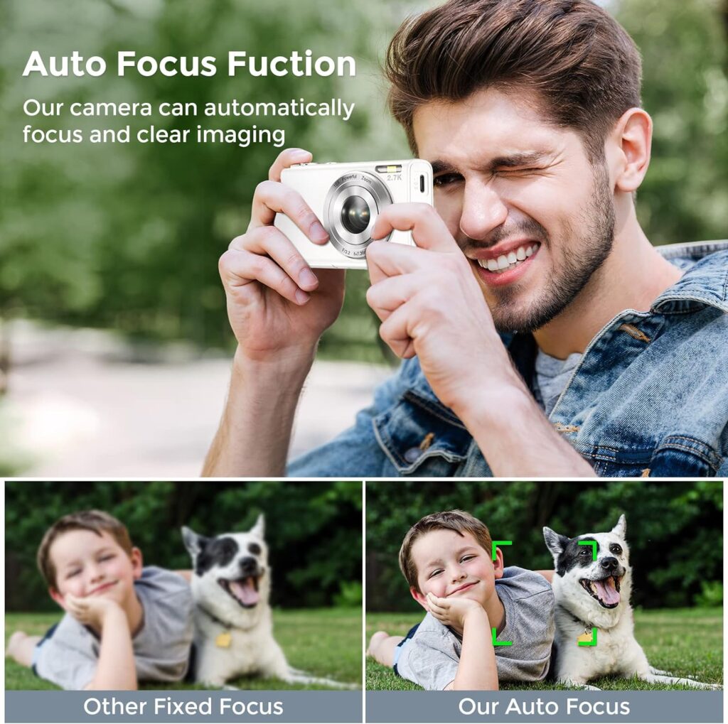 Jckduhan Digital Camera Auto Focus 2.7K Vlogging Camera HD 48MP 16X Digital Zoom Camera with 32G Memory Card 2 Batteries YouTube Portable Mini Compact Camera for Kids Teens Adult Beginner