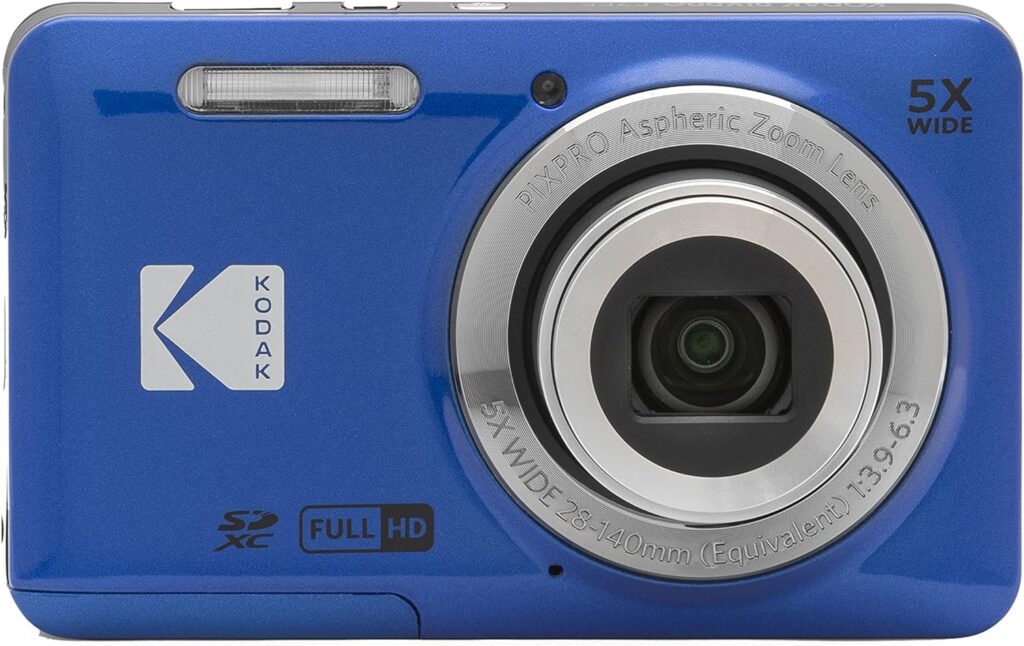 KODAK PIXPRO FZ55-BL 16MP Digital Camera 5X Optical Zoom 28mm Wide Angle 1080P Full HD Video 2.7 LCD Vlogging Camera (Blue)