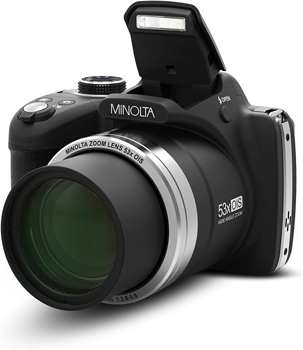 Minolta Pro Shot 16 Mega Pixel HD Digital Camera with 53x Optical Zoom, Full 1080p HD Video  16GB SD Card, MN53Z, Black